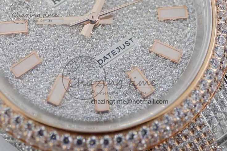 MiroTime 0601 Datejust 41 SS RG Full Diamonds TWF 1:1 Best Edition Diamonds Stick Markers Dial on Bracelet A Refined 2400
